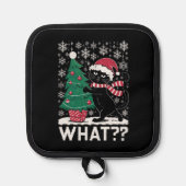 クリスマスツリーを押しおもしろいて何と黒い猫 鍋敷き (正面)