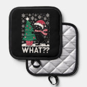 クリスマスツリーを押しおもしろいて何と黒い猫 鍋敷き (正面/裏面)