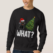 クリスマスツリーを押す黒猫おもしろい スウェットシャツ (正面)