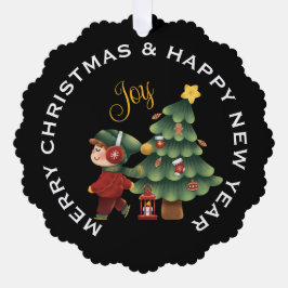 クリスマスツリーを持ったパーソナライズされた男の子 オーナメントカード