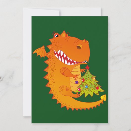 クリスマスツリーを持つかわいいドラゴン シーズンカード (正面)