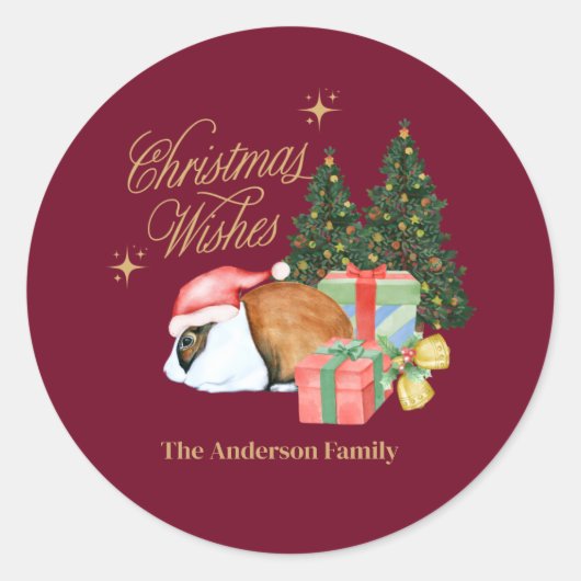 クリスマスツリーを持つウサギのサンタ ラウンドシール (正面)