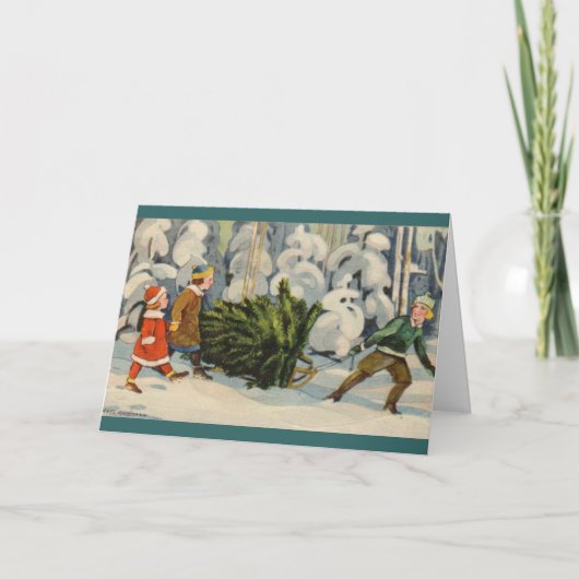 クリスマスツリーを持つエストニア語家族 シーズンカード (正面)