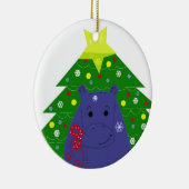 クリスマスツリーを持つカバ セラミックオーナメント (右)