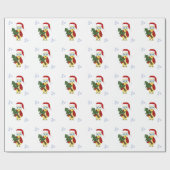 クリスマスツリーを持つサンタハットにフクロウ ラッピングペーパー (フラット)