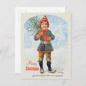 クリスマスツリーを持つジェニー・ニーストロム・ボーイ シーズンポストカード (正面/裏面)