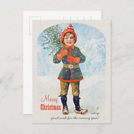 クリスマスツリーを持つジェニー・ニーストロム・ボーイ シーズンポストカード (正面/裏面)