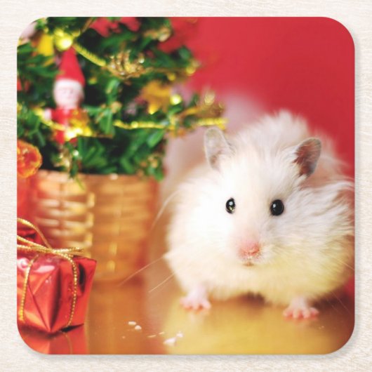 クリスマスツリーを持つハムスターKokolinka スクエアペーパーコースター (正面)