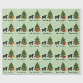 クリスマスツリーを持つブラックパグかわいい漫画の犬 ラッピングペーパー (フラット)