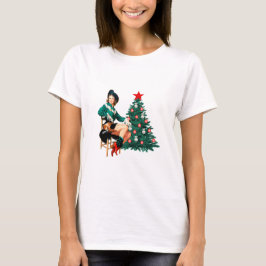 クリスマスツリーを持つヴィンテージカウガール Tシャツ