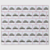 クリスマスツリーを持つ古い車の犬 ラッピングペーパー (フラット)