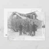 クリスマスツリーを持つ外の子供 シーズンポストカード (正面/裏面)