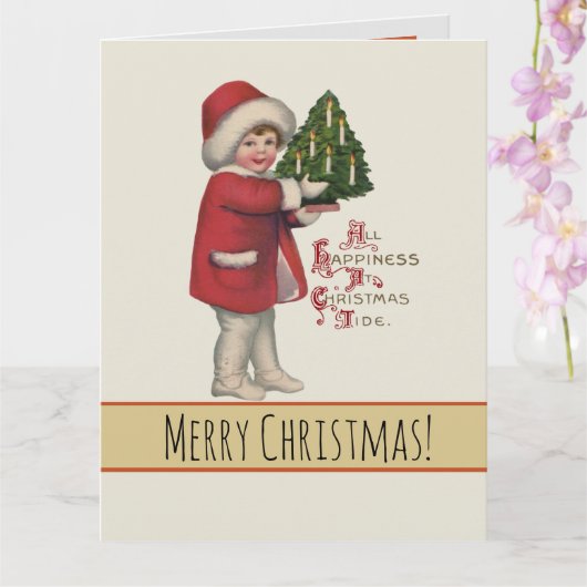 クリスマスツリーを持つ子供のヴィンテージイラストアート カード (蘭)
