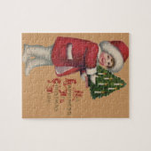 クリスマスツリーを持つ子供のヴィンテージイラストアート ジグソーパズル (横)