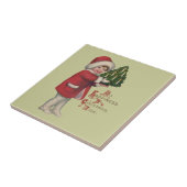 クリスマスツリーを持つ子供のヴィンテージイラストアート タイル (側面)