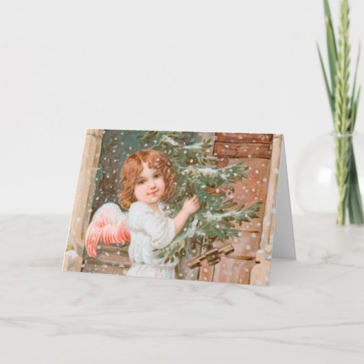 クリスマスツリーを持つ愛らしい天使 カード (正面)