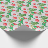 クリスマスツリーを持つ水彩画の恐竜 ラッピングペーパー (角)