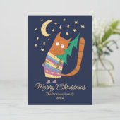 クリスマスツリーを持つ猫。 サンキューカード (スタンド正面)