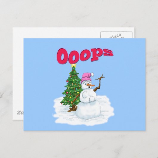 クリスマスツリーを持つ雪の女性OOps シーズンポストカード (正面/裏面)