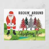 クリスマスツリーを揺のまわりにらすゴルフサンタクロース ポストカード (正面)