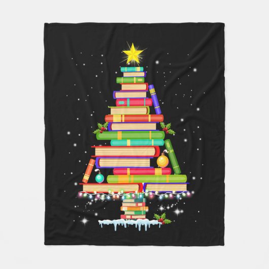 クリスマスツリーを楽しむクリスマス司書 フリースブランケット (正面)