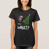 クリスマスツリーを猫に押し付ける黒猫What Tシャツ (正面)