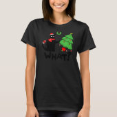 クリスマスツリーを猫に押し付ける黒猫What Tシャツ (正面)