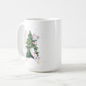 クリスマスツリーを登って飾り付ける猫 コーヒーマグカップ (正面左)