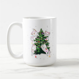 クリスマスツリーを登って飾り付ける猫 コーヒーマグカップ