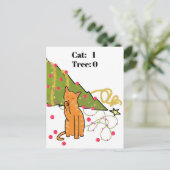クリスマスツリーを破壊するオレンジおもしろい猫 シーズンポストカード (スタンド正面)