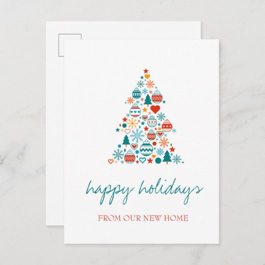 クリスマスツリーを移動しました。カラフルなボール 案内ポストカード (正面/裏面)