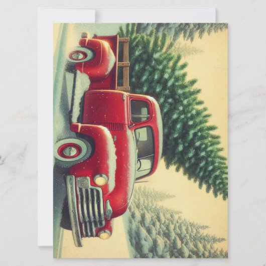クリスマスツリーを積んだビンテージの赤いトラック シーズンカード (正面)