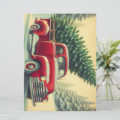 クリスマスツリーを積んだビンテージの赤いトラック シーズンカード (スタンド正面)