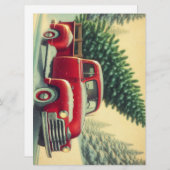 クリスマスツリーを積んだヴィンテージの赤いトラック シーズンカード (正面/裏面)
