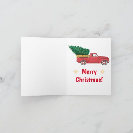 クリスマスツリーを積んだ小さな赤いトラック シーズンカード (内部)
