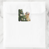 クリスマスツリーを見るゴールデンレトリバー スクエアシール (バッグ)