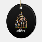 クリスマスツリーを見る鳥がクリスマスを楽しむ セラミックオーナメント (左)
