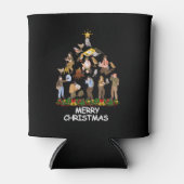 クリスマスツリーを見る鳥がクリスマスを楽しむ 缶クーラー (正面)