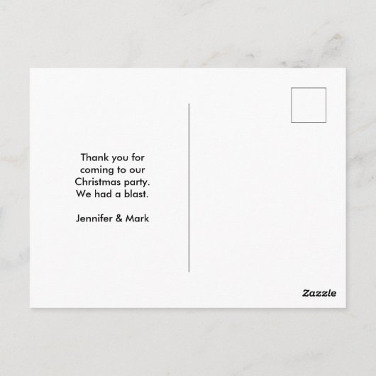 クリスマスツリーを載せたレトロな赤い車のサンクスカード ポストカード (裏面)