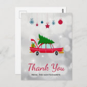 クリスマスツリーを載せたレトロな赤い車の感謝カード ポストカード (正面/裏面)