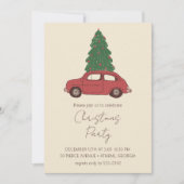 クリスマスツリーを載せた赤い車 | ミニマル・レトロ  招待状 (正面)