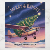 クリスマスツリーを運ぶセスナの飛行機の写真が面白い ワインラベル (シングルラベル)