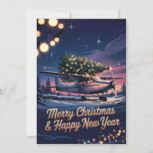 クリスマスツリーを運ぶセスナ機の写真が面白い シーズンカード (正面)