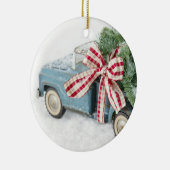 クリスマスツリーを運ぶ青いおもちゃのトラック セラミックオーナメント (右)