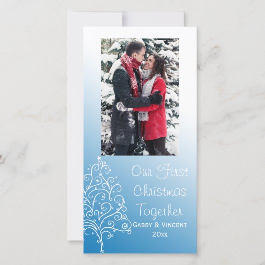 クリスマスツリーを青い初めてのクリスマスで一緒に シーズンカード (正面)