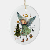 クリスマスツリーを飾ったかわいい天使 セラミックオーナメント (右)