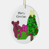 クリスマスツリーを飾ったテディベア セラミックオーナメント (右)