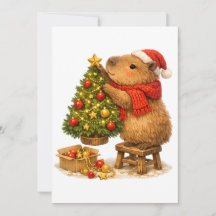 クリスマスツリーを飾るかわいいカピバラ