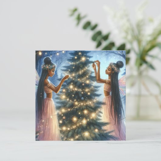 クリスマスツリーを飾るかわいい妖精たち シーズンカード (スタンド正面)