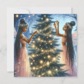 クリスマスツリーを飾るかわいい妖精たち シーズンカード (正面)